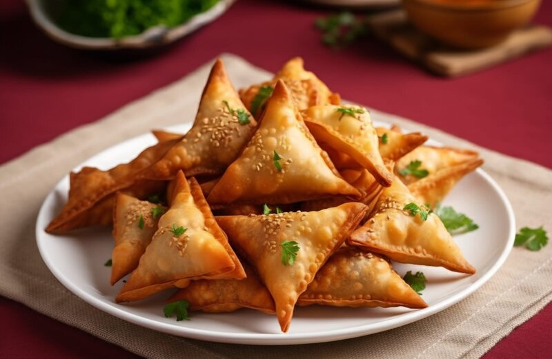 Tray of crispy samoosas served Cape Malay style in Ferness Estate