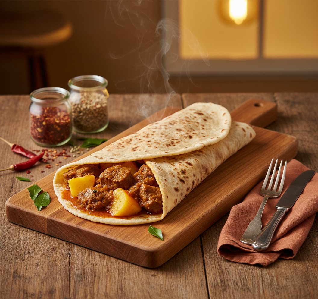 Mutton Curry Salomie roti wrap from Bored Room Cafe in Ferness Estate